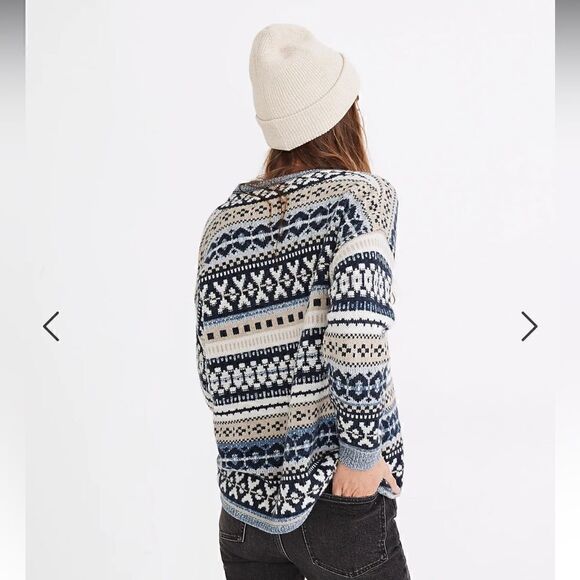 Madewell- Women’s Wool Blend Forrest Fair Isle V-Neck Sweater, Size Small - Picture 7 of 13